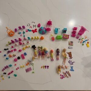 Polly Pocket Doll Accessory Lot 100+ Pieces Mattel Clothes Shoes Pets Furniture
